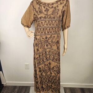 Boho Indian Inspired Dress Maxi Ribbon Trim Back Belt Free Size Modest Hippie